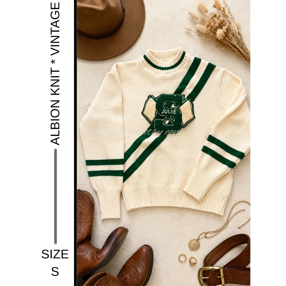 ✨ Vintage Albion Knit 100% Virgin Wool Letterman Sweater Size S | 1968–1975 ✨